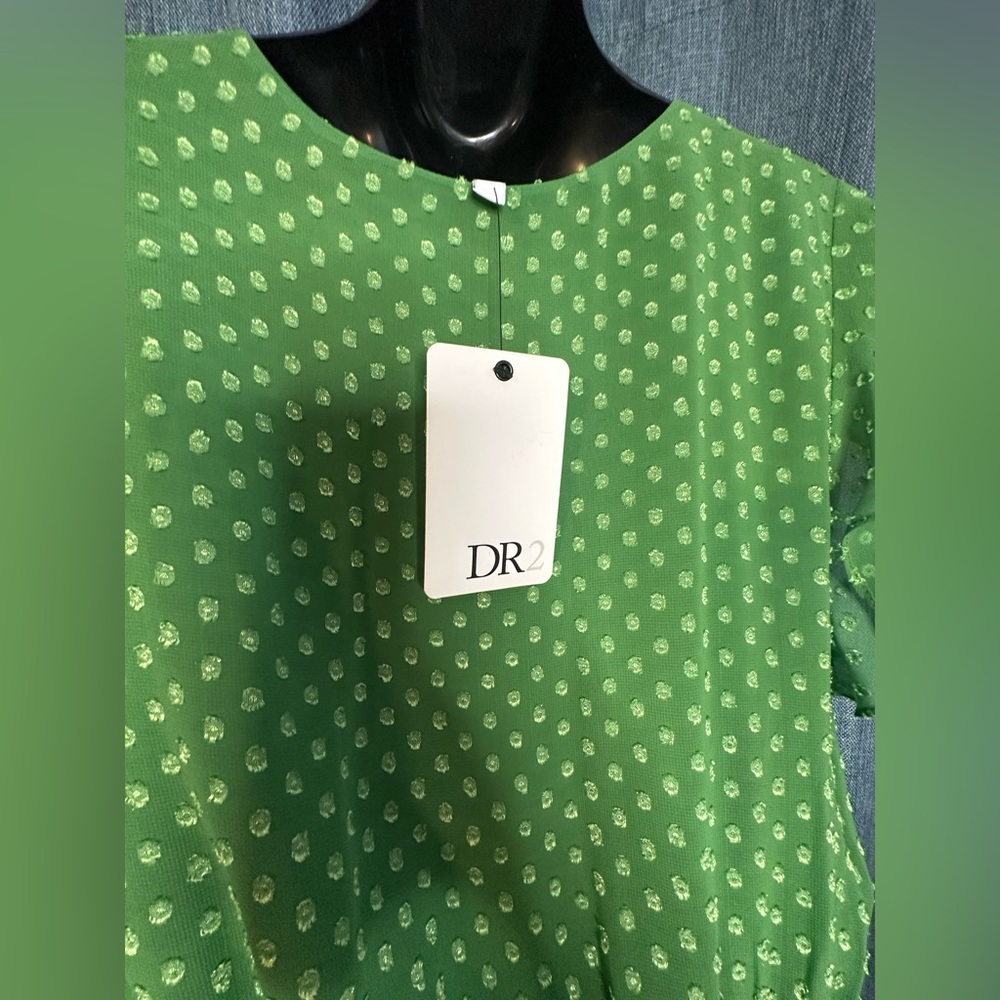 DR2 NWT S Green Swiss Dot A-Line Belted Dress‎ - Picture 2 of 6